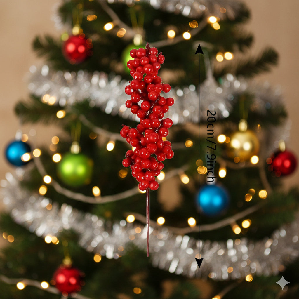 12/1PCS Set of Bright Red Artificial Christmas Tree Decoration Berries - DIY Holiday Decoration