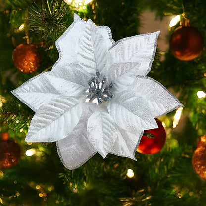 Shiny Christmas Poinsettia Clips – Beautiful Tree & Home Decor(12Pcs)