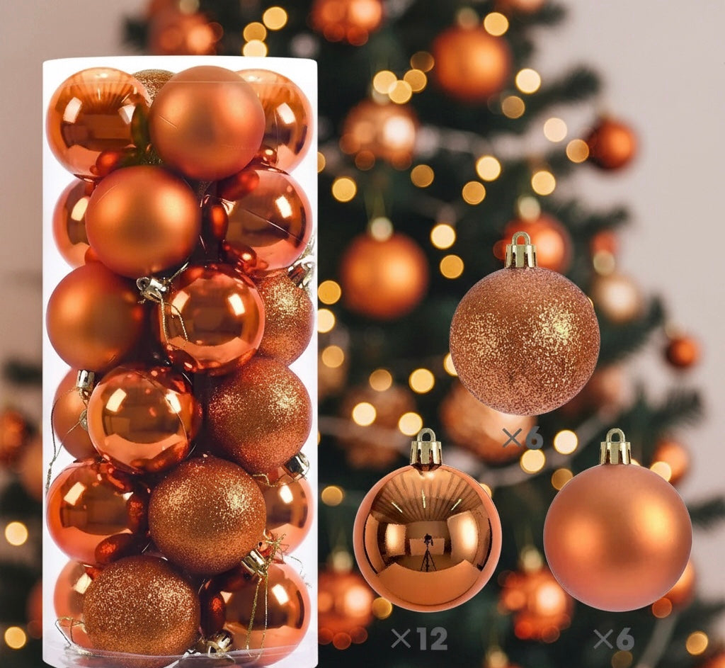 24pcs Purple Christmas Balls – Glossy & Glitter Mix for Holiday Decor