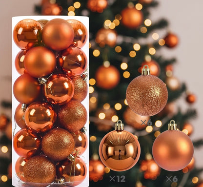 24pcs Purple Christmas Balls – Glossy & Glitter Mix for Holiday Decor