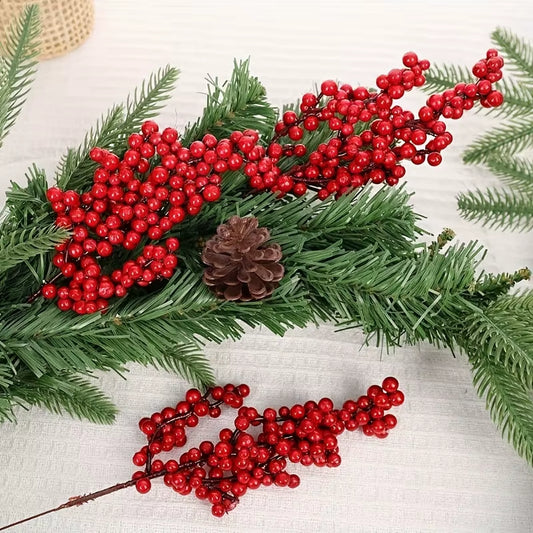 12/1PCS Set of Bright Red Artificial Christmas Tree Decoration Berries - DIY Holiday Decoration