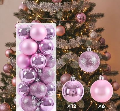 24pcs Purple Christmas Balls – Glossy & Glitter Mix for Holiday Decor