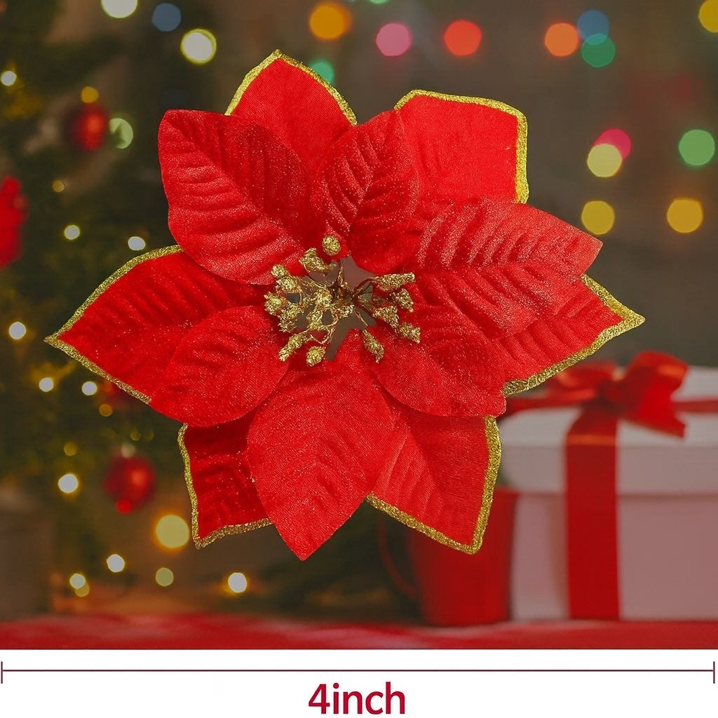 Shiny Christmas Poinsettia Clips – Beautiful Tree & Home Decor(12Pcs)
