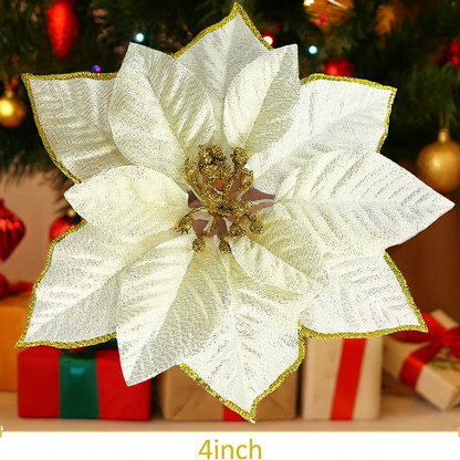 Shiny Christmas Poinsettia Clips – Beautiful Tree & Home Decor(12Pcs)
