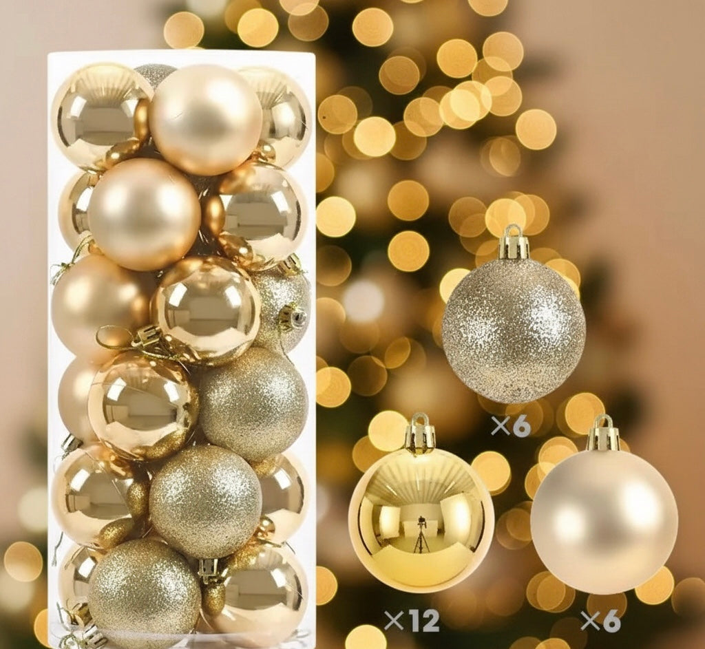 24pcs Purple Christmas Balls – Glossy & Glitter Mix for Holiday Decor