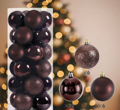 24pcs Purple Christmas Balls – Glossy & Glitter Mix for Holiday Decor