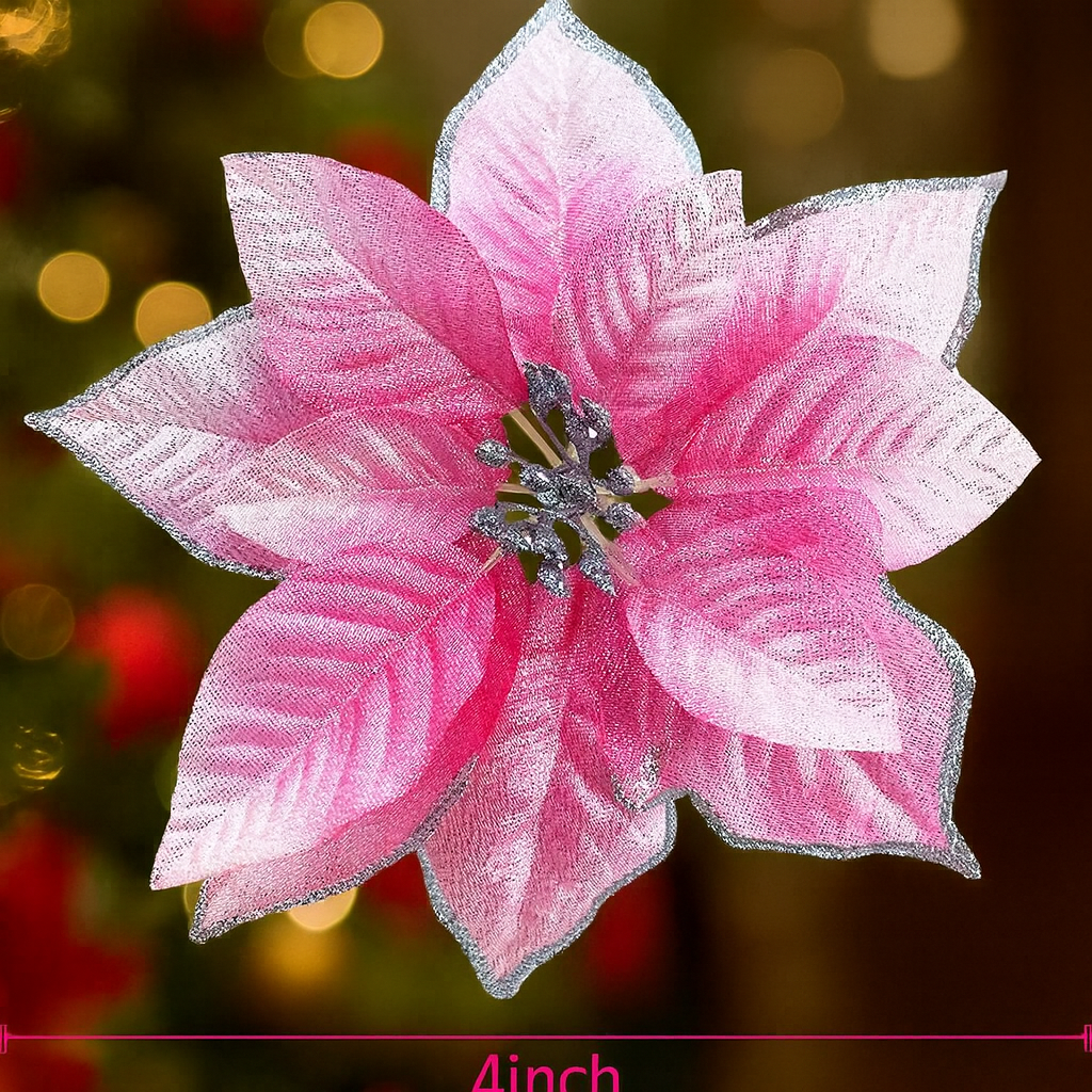 Shiny Christmas Poinsettia Clips – Beautiful Tree & Home Decor(12Pcs)