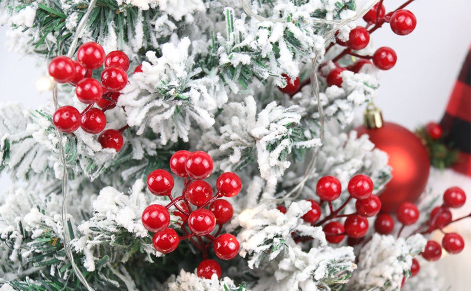 12/1PCS Set of Bright Red Artificial Christmas Tree Decoration Berries - DIY Holiday Decoration