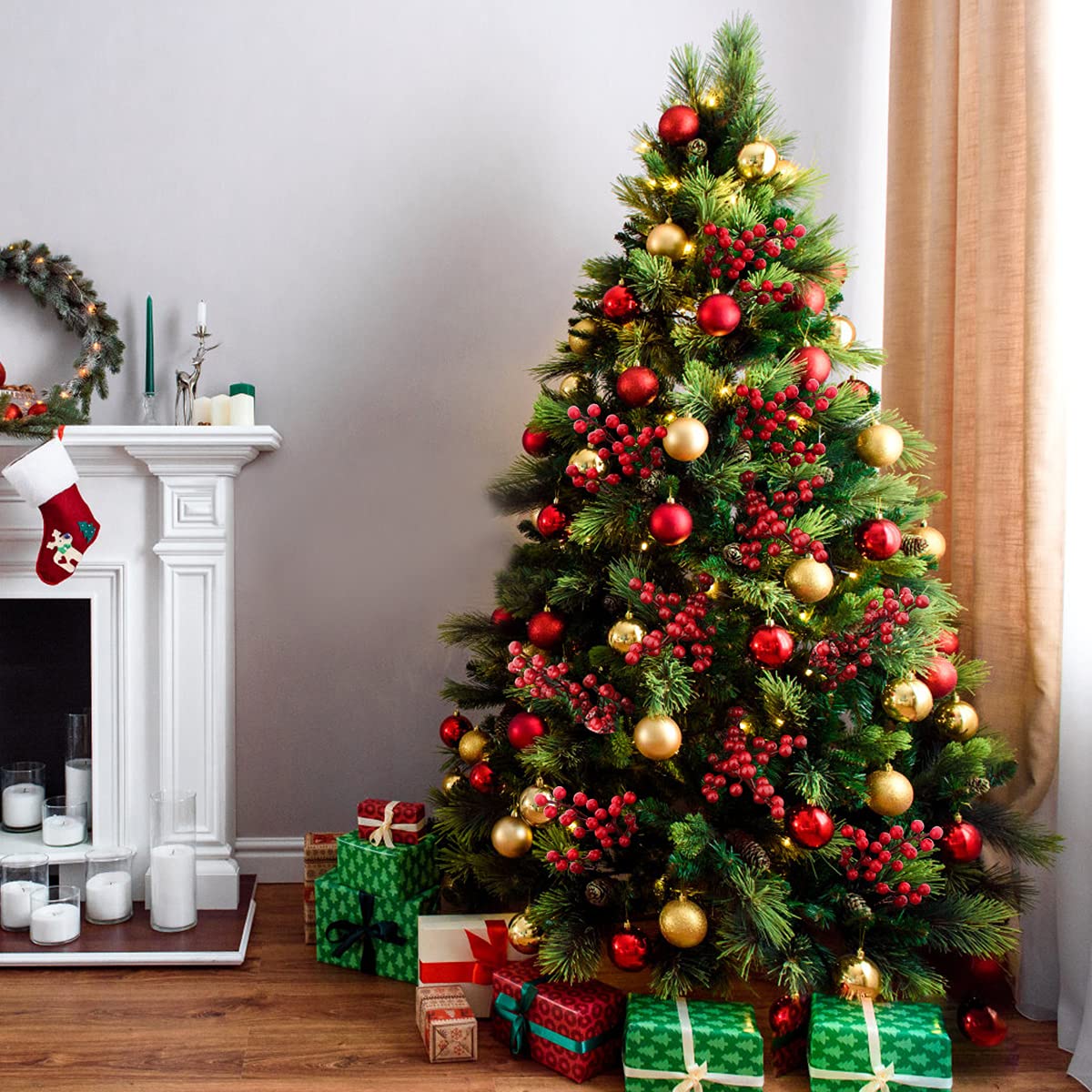 12/1PCS Set of Bright Red Artificial Christmas Tree Decoration Berries - DIY Holiday Decoration