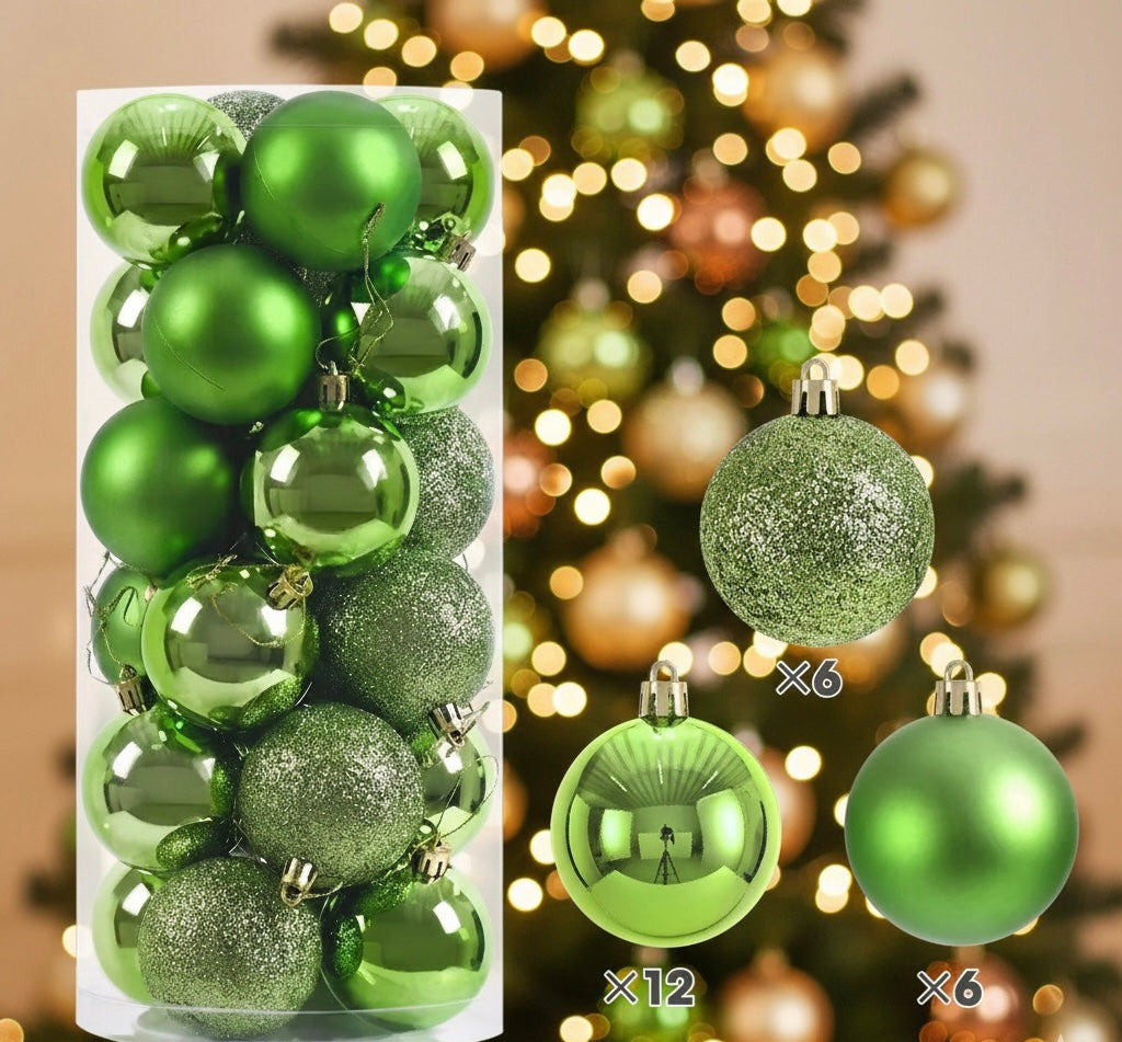 24pcs Purple Christmas Balls – Glossy & Glitter Mix for Holiday Decor