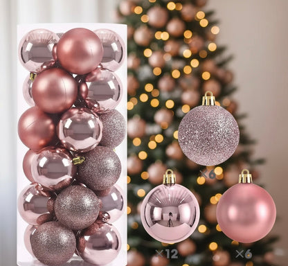 24pcs Purple Christmas Balls – Glossy & Glitter Mix for Holiday Decor