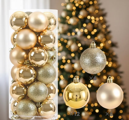 24pcs Purple Christmas Balls – Glossy & Glitter Mix for Holiday Decor