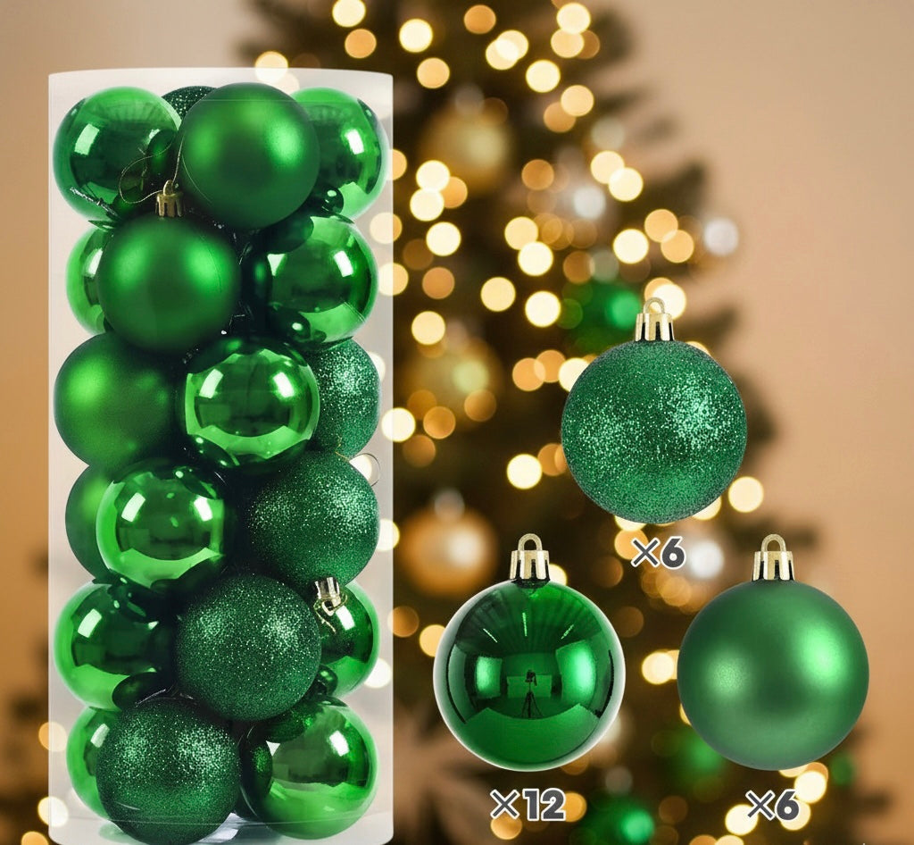 24pcs Purple Christmas Balls – Glossy & Glitter Mix for Holiday Decor