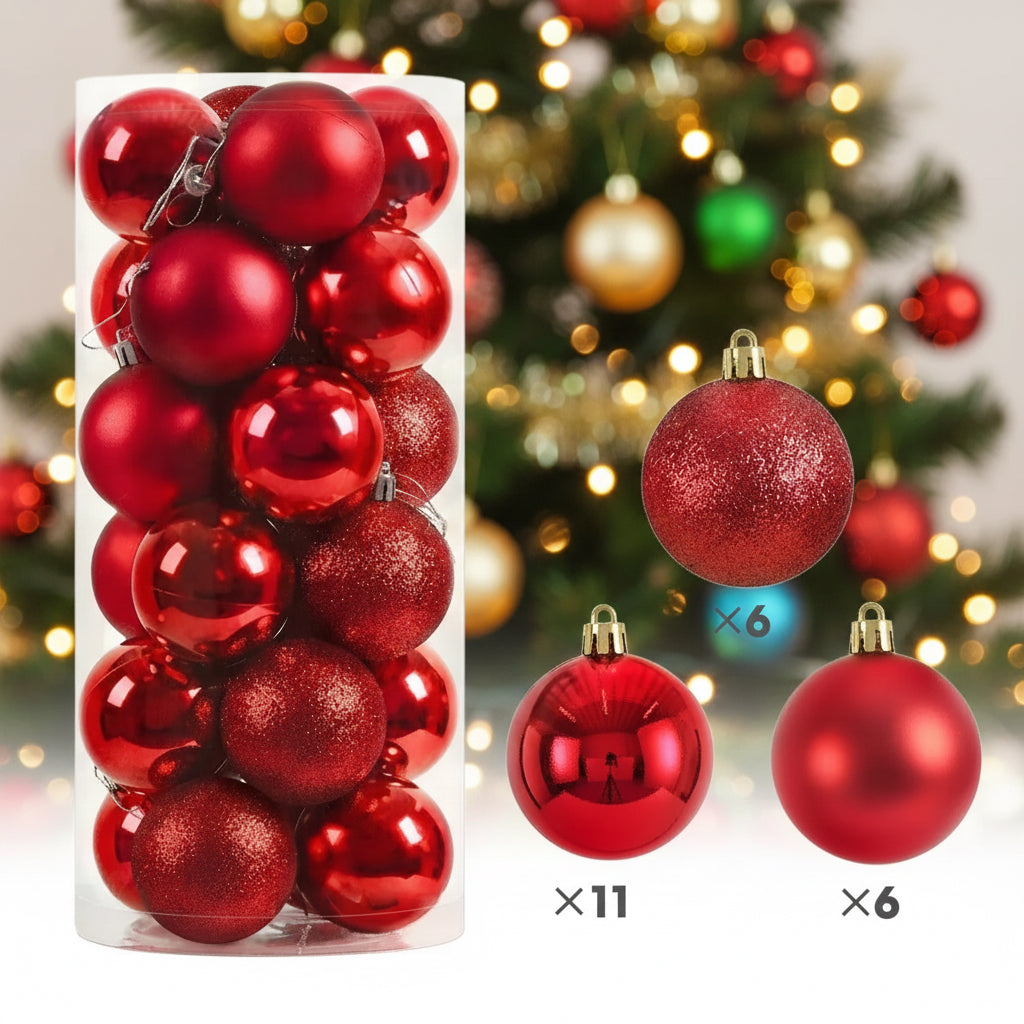 24pcs Purple Christmas Balls – Glossy & Glitter Mix for Holiday Decor
