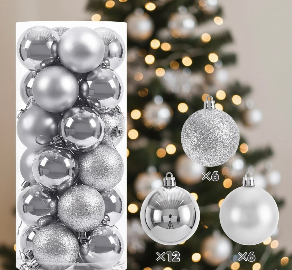 24pcs Purple Christmas Balls – Glossy & Glitter Mix for Holiday Decor