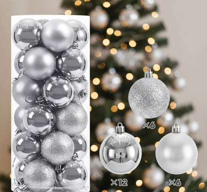 24pcs Purple Christmas Balls – Glossy & Glitter Mix for Holiday Decor