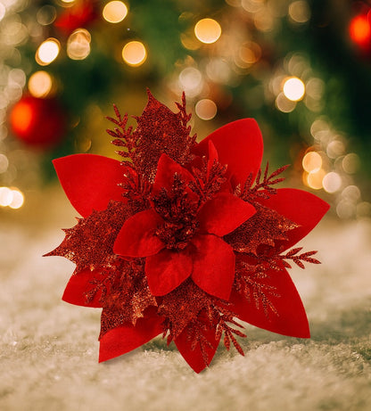 Shiny Christmas Poinsettia Clips – Beautiful Tree & Home Decor(12Pcs)