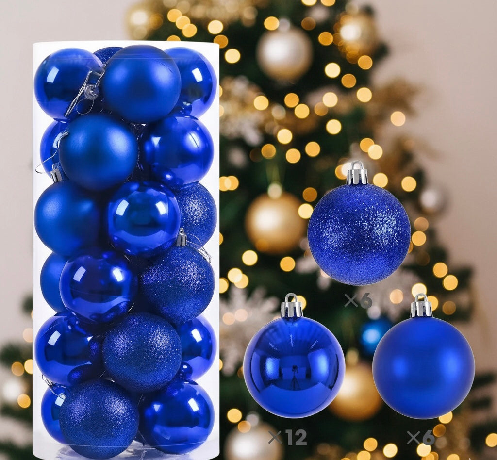 24pcs Purple Christmas Balls – Glossy & Glitter Mix for Holiday Decor