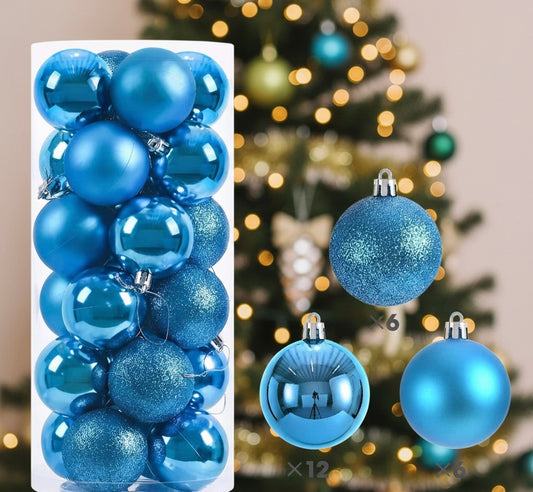 24pcs Purple Christmas Balls – Glossy & Glitter Mix for Holiday Decor